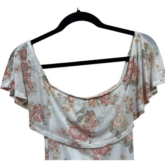 Violet Moon Floral Off Shoulder Ruffle Trim Bodysuit Top M-Cottagecore Romantic - Picture 7 of 11